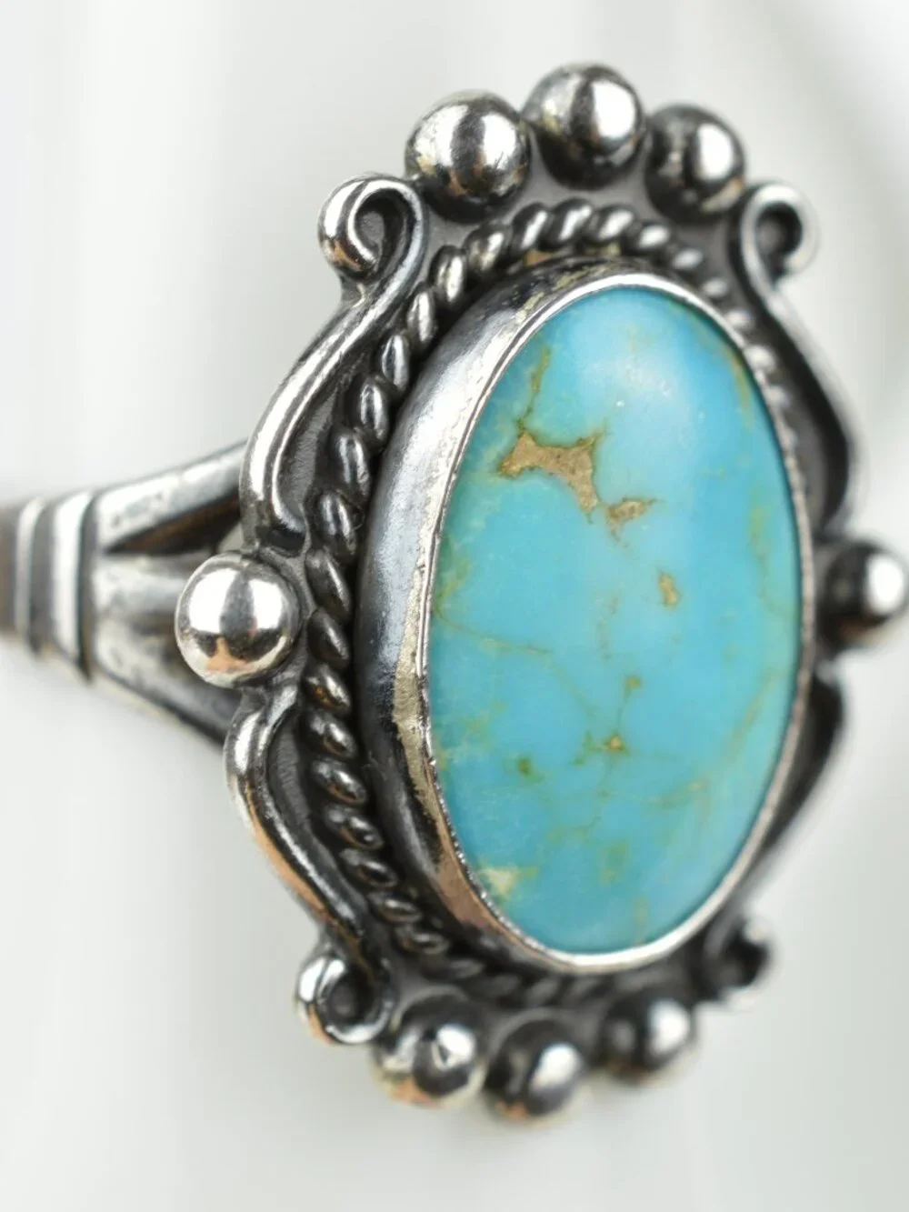 Bell Trading Post Vintage Sterling Silver Turquoise Ring Size 7.25 Southwestern